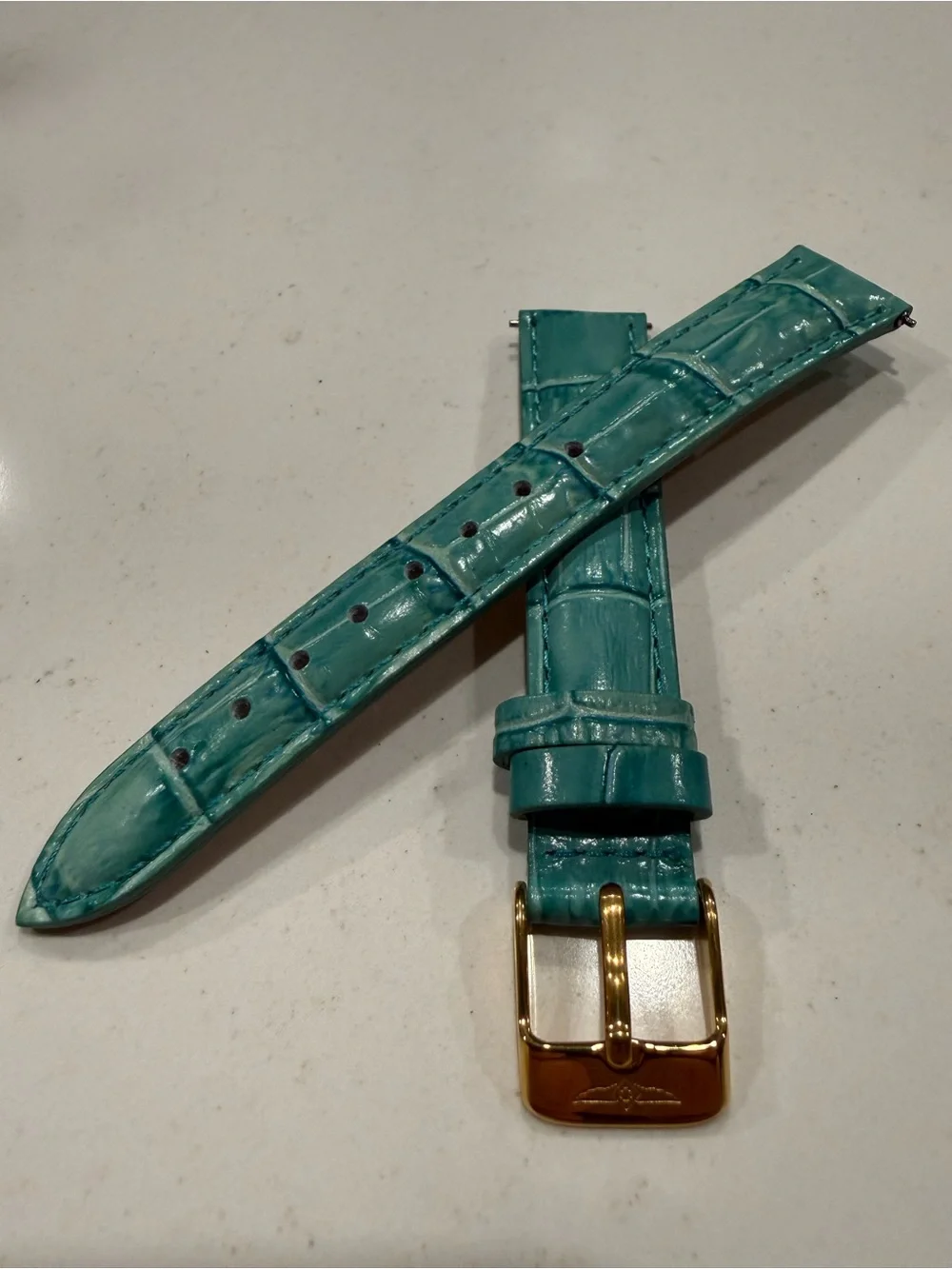 Invicta 16mm Teal Alligator Embossed Leather Watch Band Gold Tone Buckle